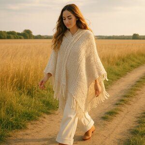 Hooded crochet knit Shawl Poncho Cozycore One size